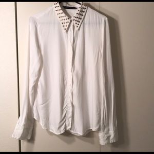 studded collar white zara blouse gold details cute